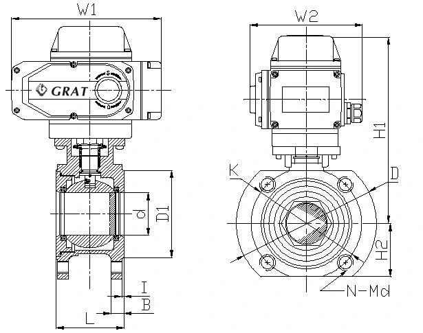 Type de gaufre WCB à haute température soupape à bille électrique motorisée de commande 1