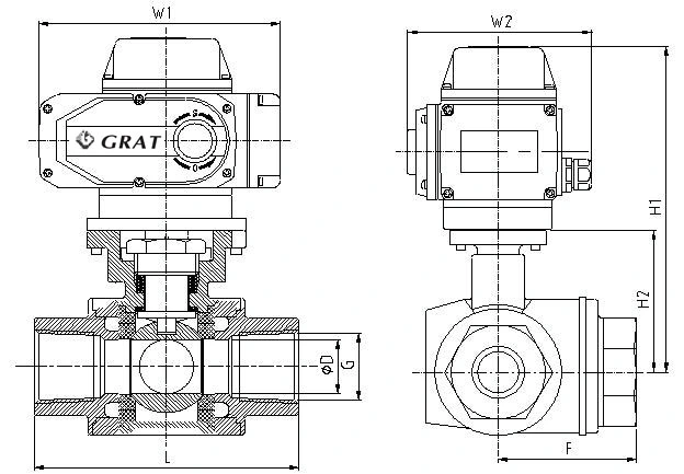 Dn15 mini actionneur électrique en acier inoxydable, soupape à bille à trois voies pour le traitement de l'eau 1